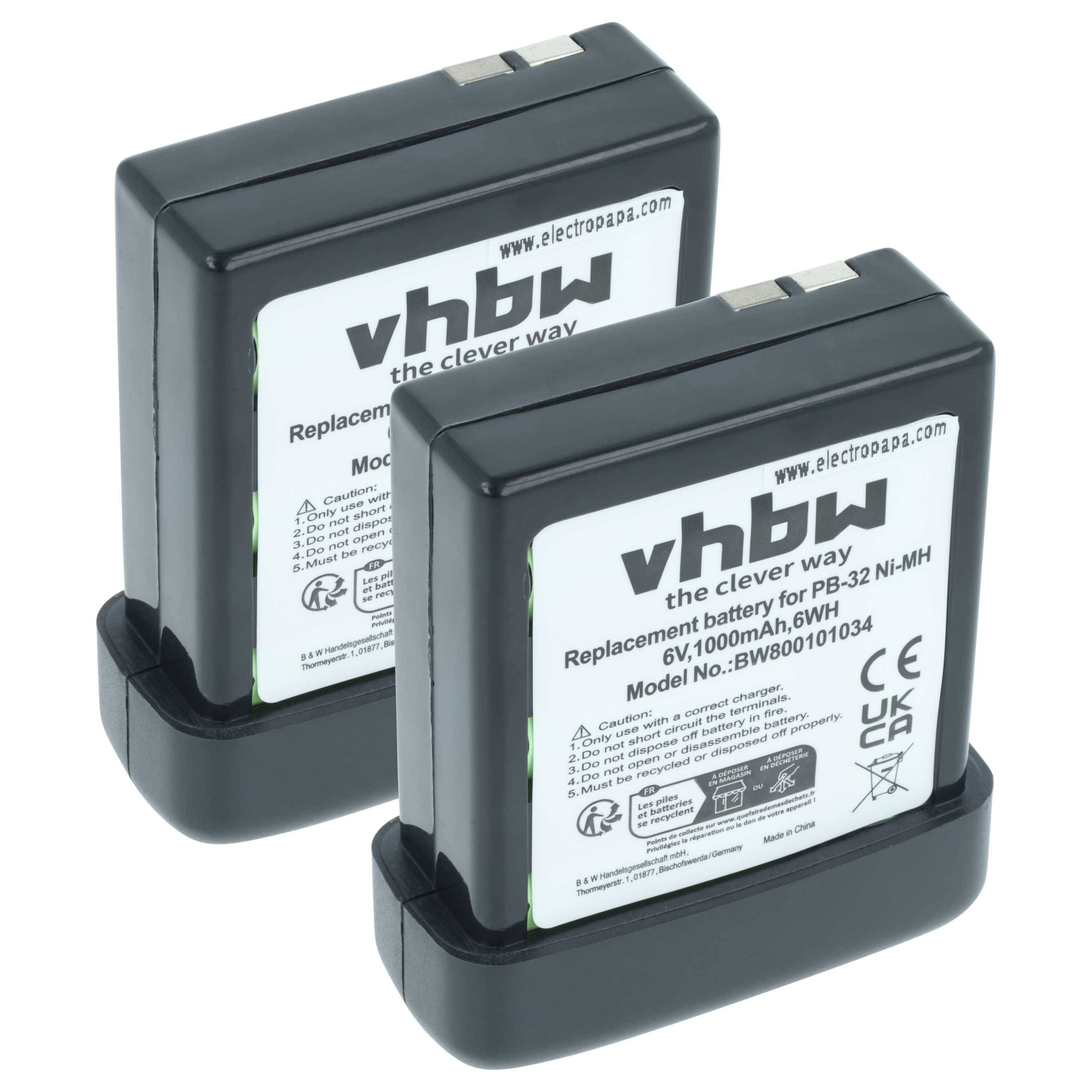 Zwei wiederaufladbare Batterien mit dem Label „vhbw