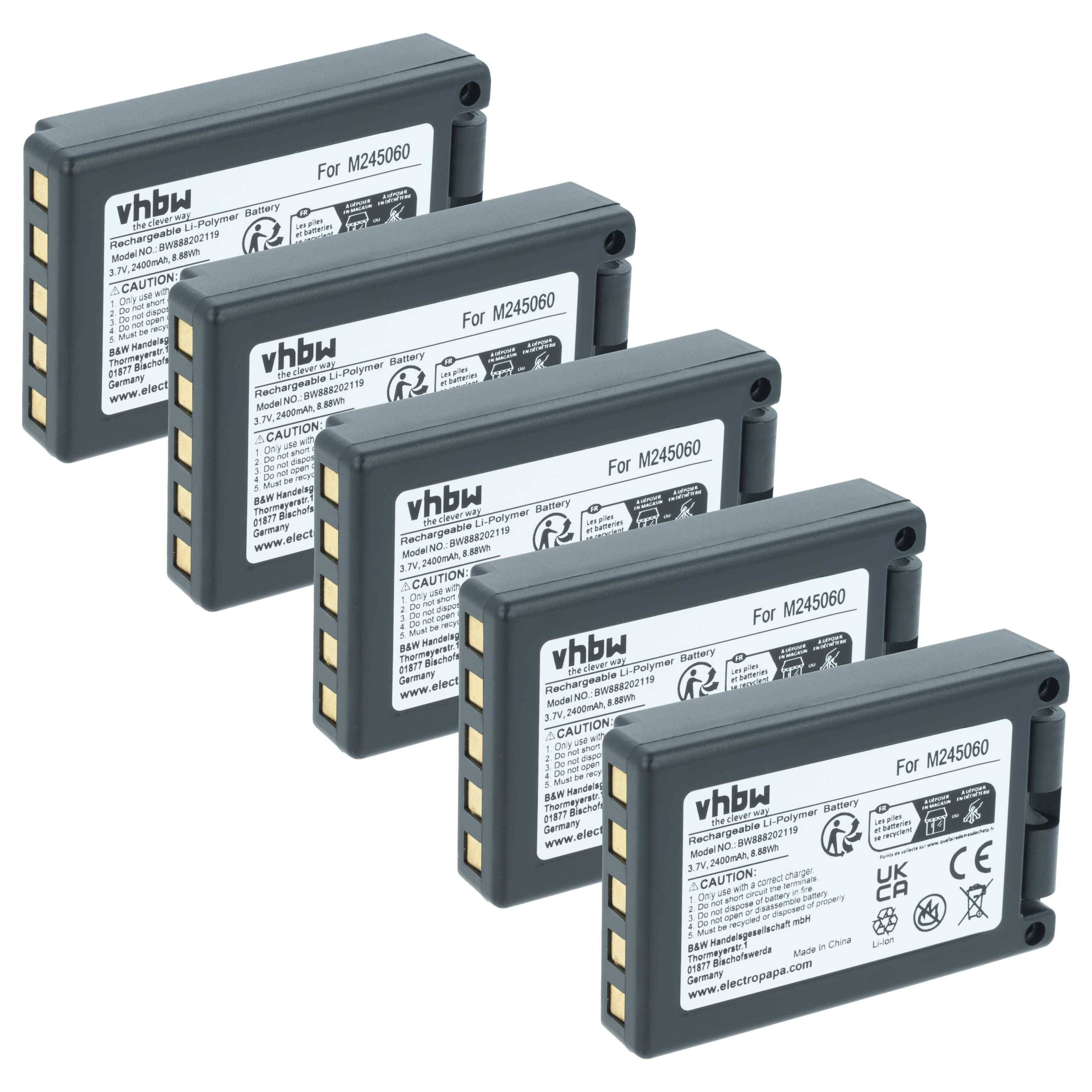 Fünf vhbw-Batterien mit der Aufschrift 