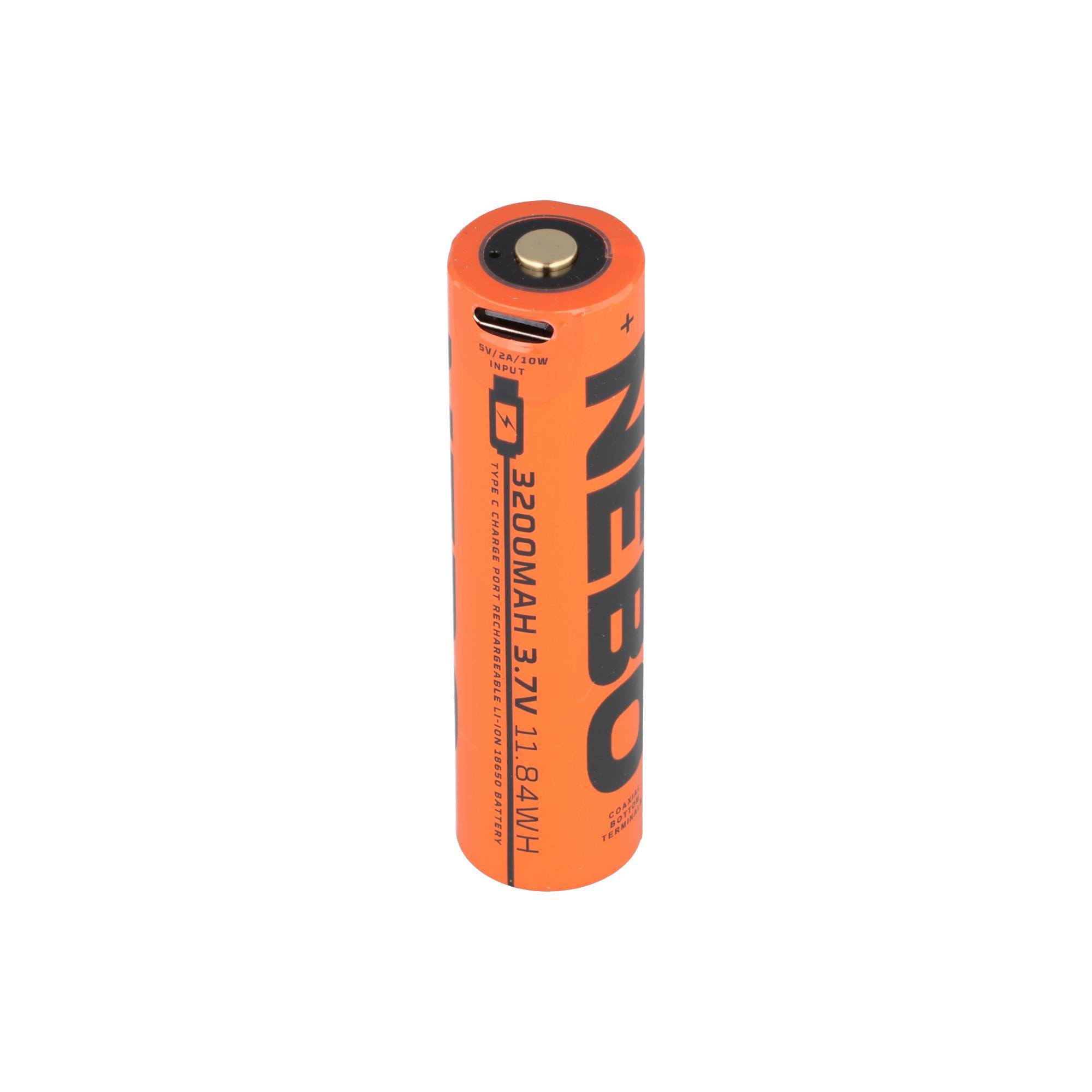 Nebo Akku 18650, 3,7 Volt 3200mAh, nur für SLYDE KING 2K und BIG LARRY PRO , mit USB-C Ladeanschluss, 71,9 x 18mm