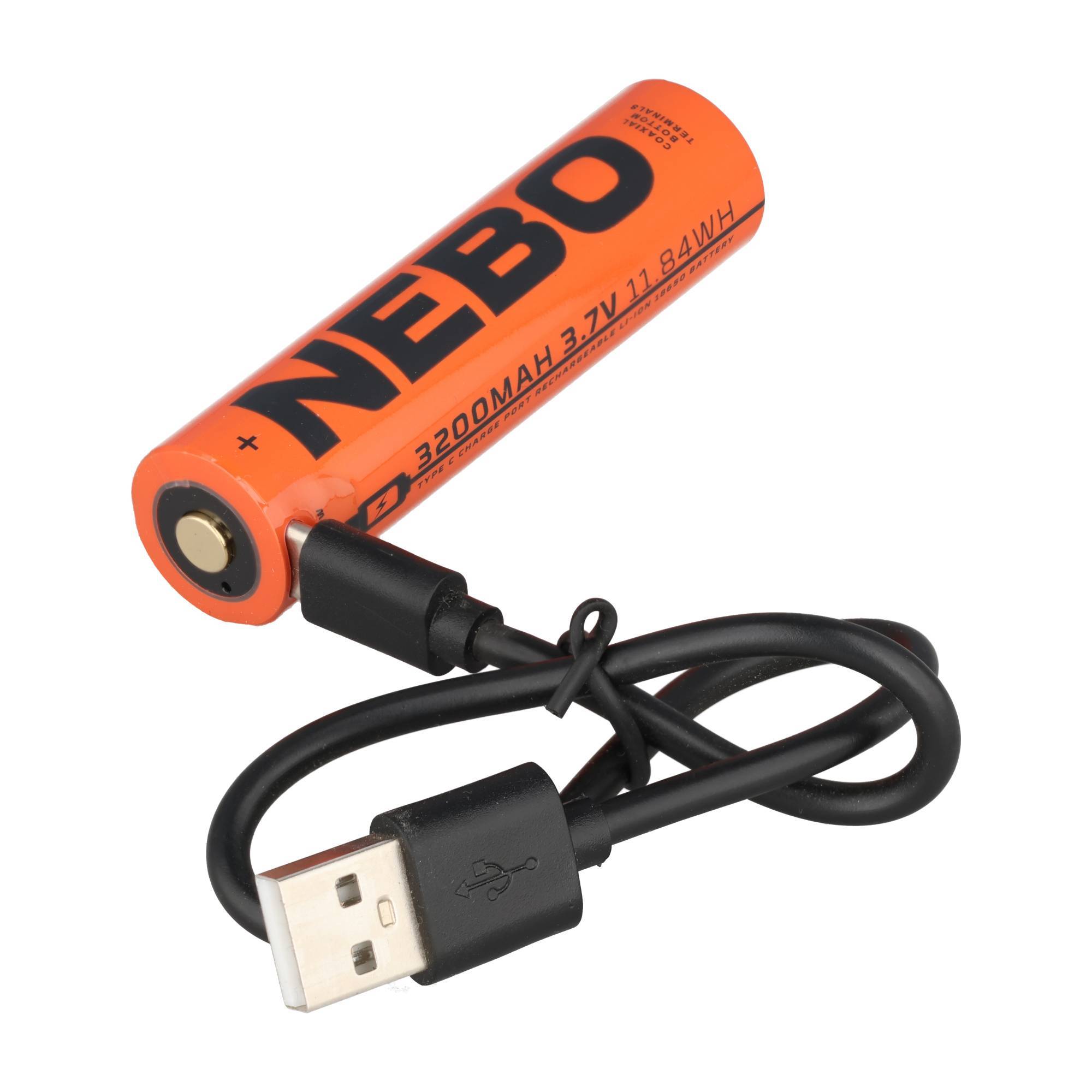 Nebo Akku 18650, 3,7 Volt 3200mAh, nur für SLYDE KING 2K und BIG LARRY PRO , mit USB-C Ladeanschluss, 71,9 x 18mm