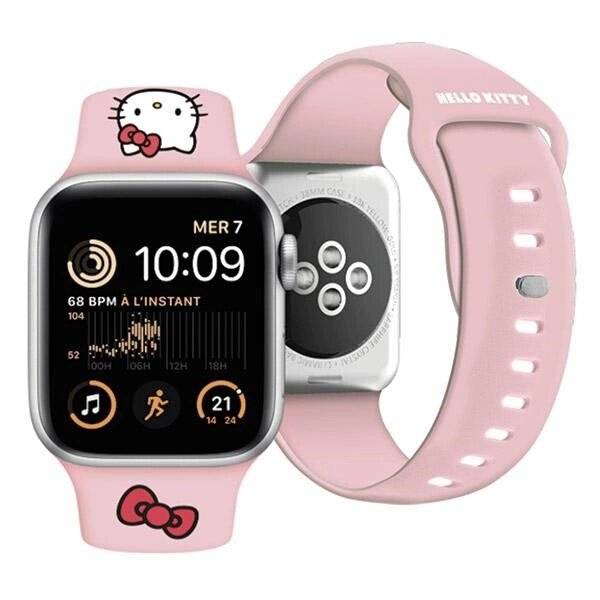 Smartwatch mit einem rosa Hello-Kitty-Armband, das die Uhrzeit „10:09