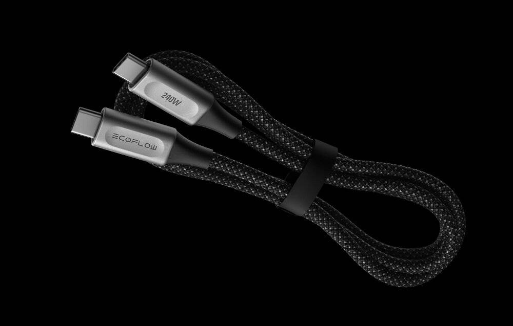 Ein geflochtenes USB-C-Kabel mit der Bezeichnung „240W