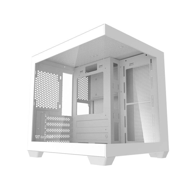 Weiches Computergehäuse mit Netzpanelen zur Belüftung, entwickelt für effiziente Luftzirkulation und Unterbringung von Computerkomponenten.