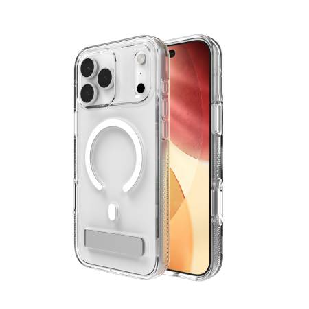 Durchsichtige Handyhülle mit MagSafe-Ring und Kameralinsenringe zum Schutz.