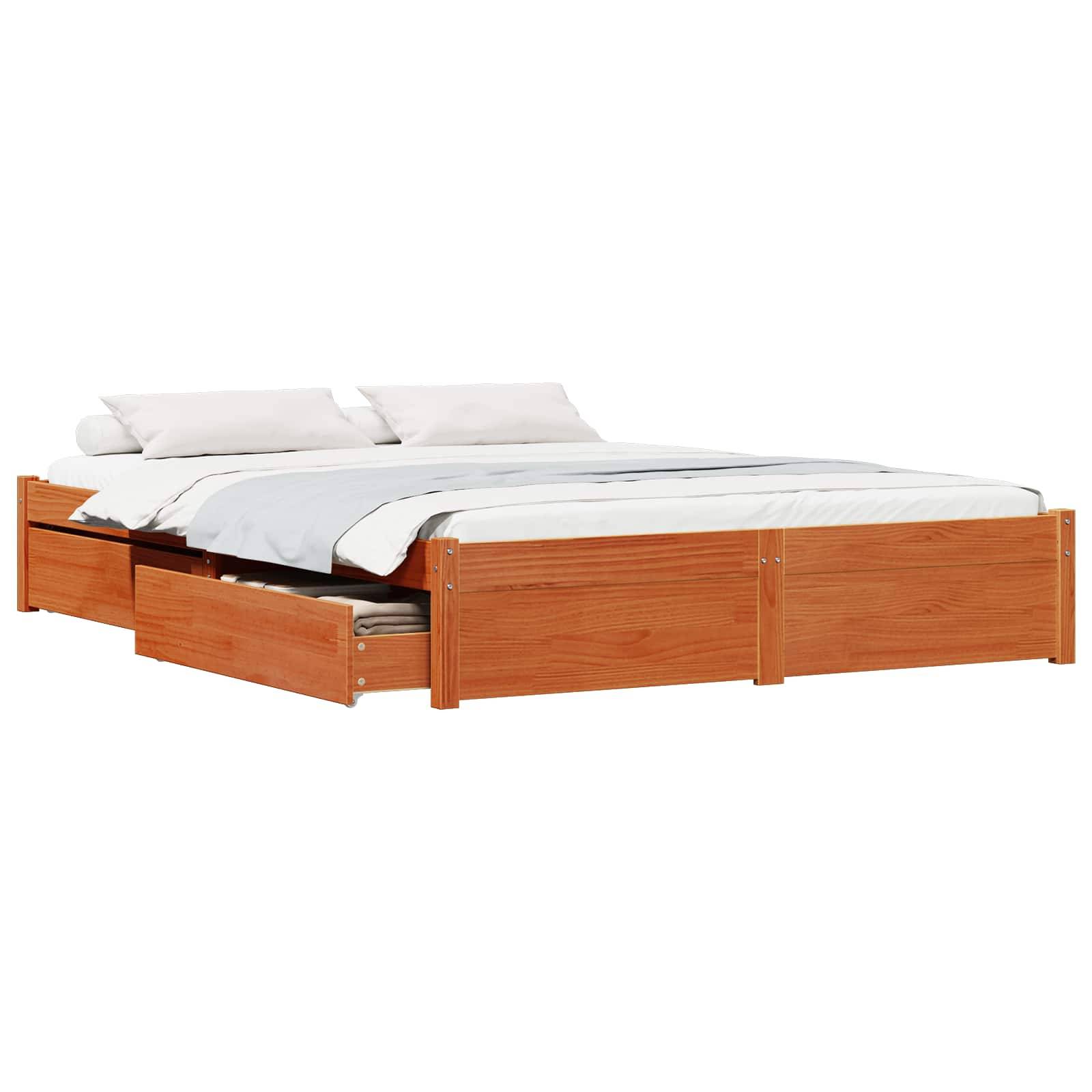 vidaXL Bettrahmen Wachsbraun 150 x 200 cm Massivholz Kiefer