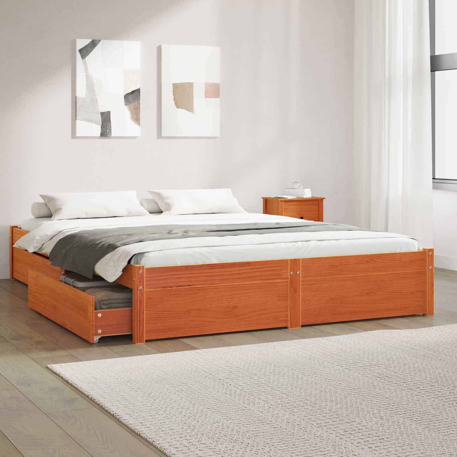 vidaXL Bettrahmen Wachsbraun 160 x 200 cm Massivholz Kiefer