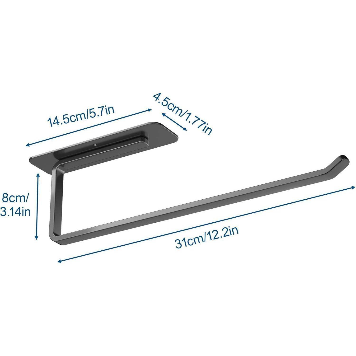 Metallischer Papierhandschuhhalter mit Abmessungen: 31cm/12,2 Zoll (Länge), 4,5cm/1,77 Zoll (Höhe) und 14,5cm/5,7 Zoll (Breite), Montagebasis 8cm/3,14 Zoll.