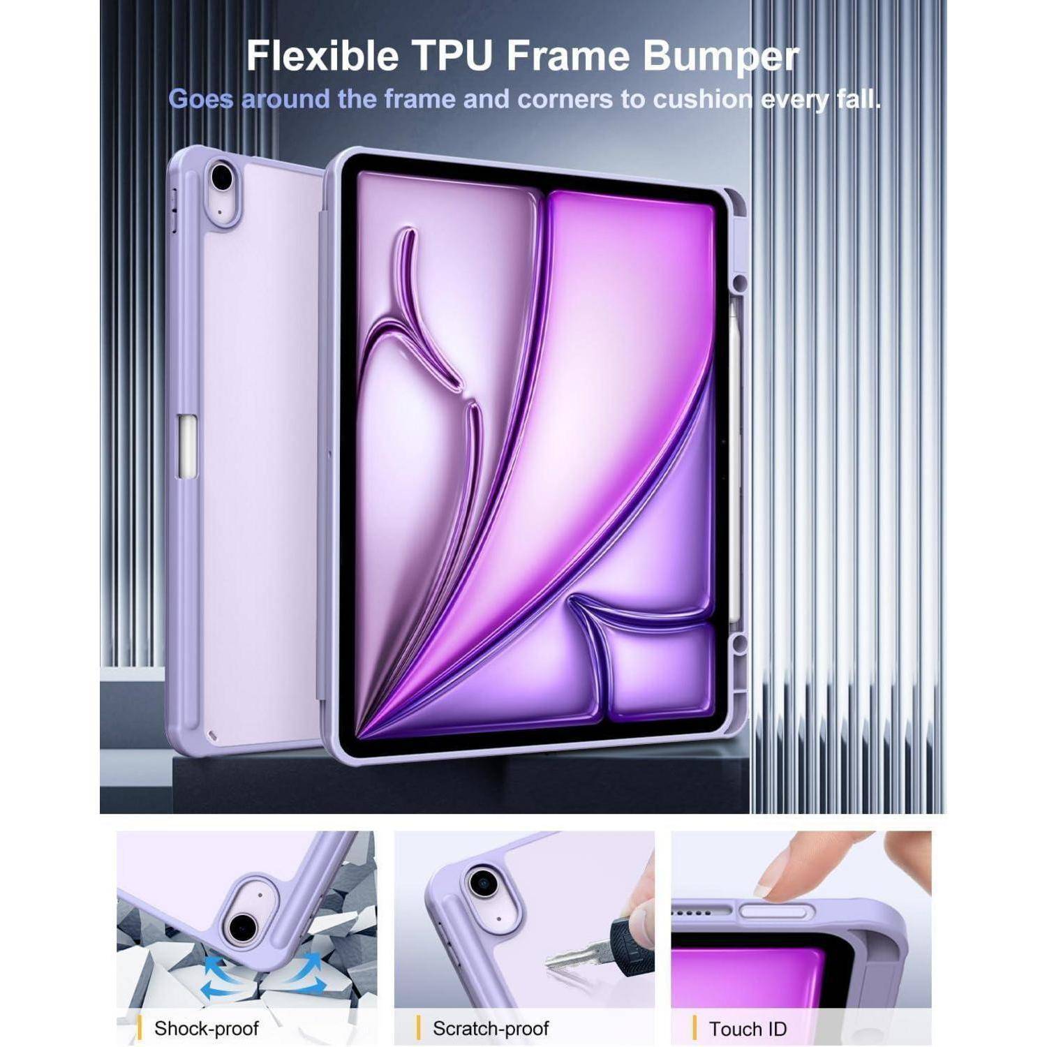 Flexible TPU-Rahmenstoßfänger-Schutzhülle für elektronische Geräte. Bietet Stoßschutz, Kratzerschutz und Touch-ID-Funktionen. Violette Farbe.