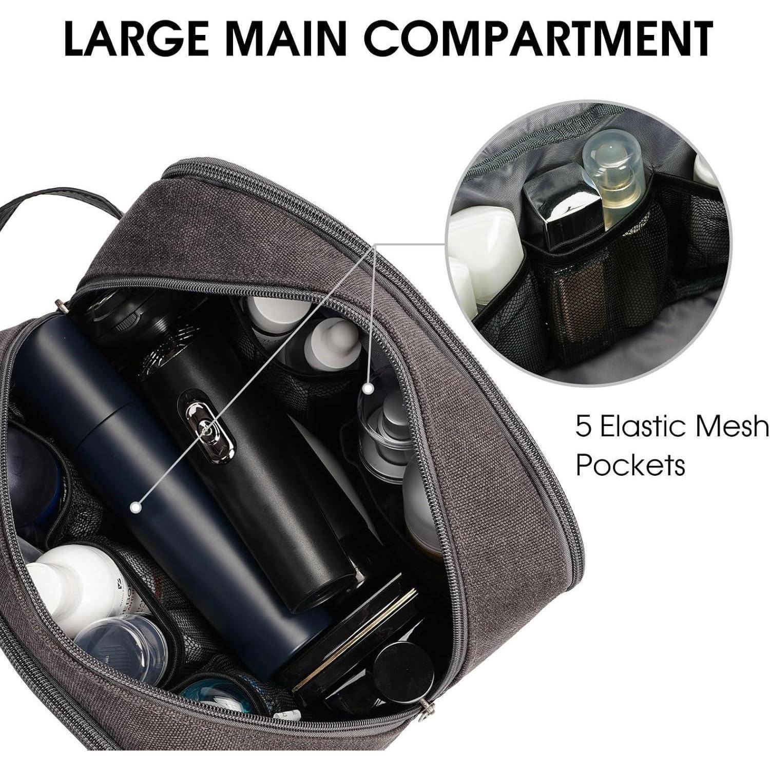 Eine Toilettentasche mit dem Etikett „Large Main Compartment