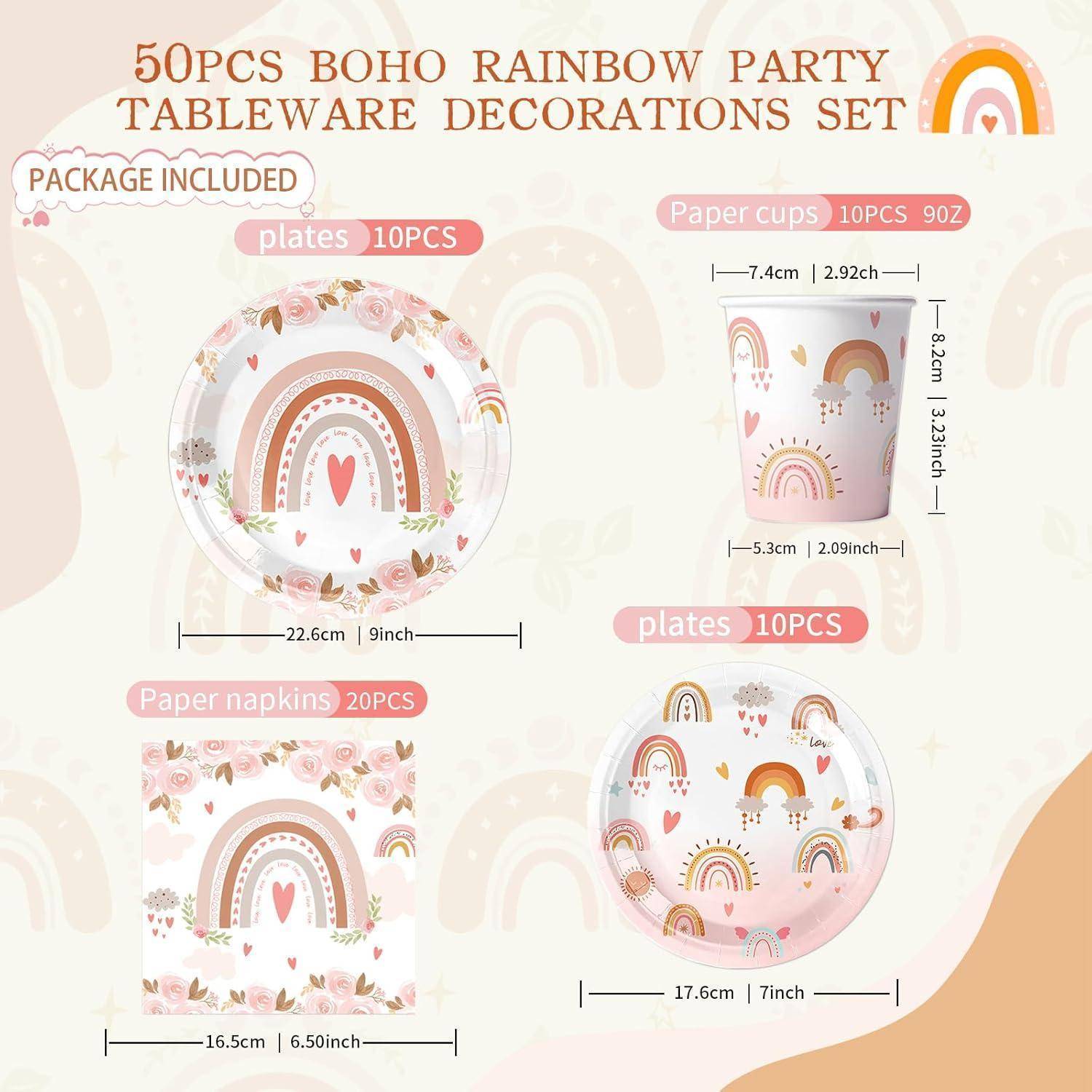 „50er Set Boho Regenbogen Party Tafelgeschirr