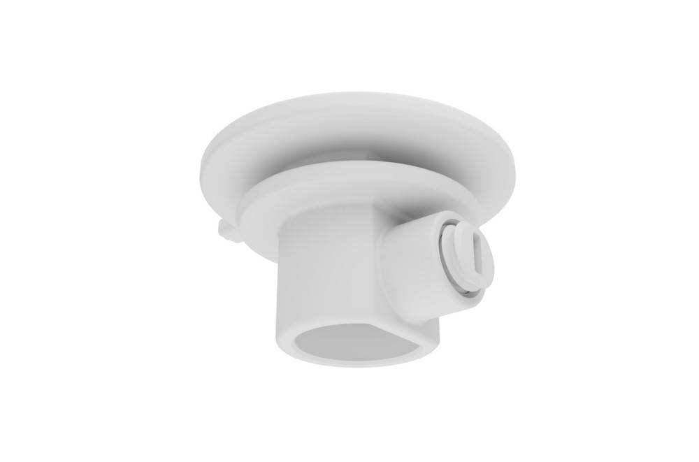 Eine weiße Toilettenbürste mit langem Edelstahlgriff und passendem Halter, konzipiert für moderne Badezimmerreinigung und Aufbewahrungslösungen.