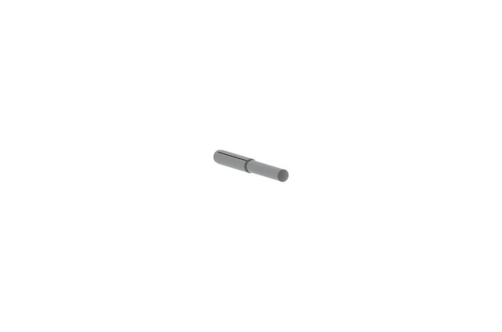 Ein kleiner, zylindrischer Stift mit grauer Kappe und weißem Körper, horizontal auf einem schlichten weißen Hintergrund positioniert.