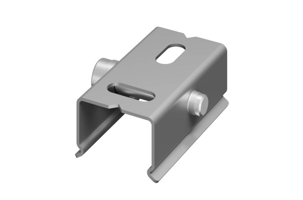 Metallhalterung mit zwei Löchern und seitlichen Kerben, entworfen für strukturelle Unterstützung oder Befestigungszwecke.
