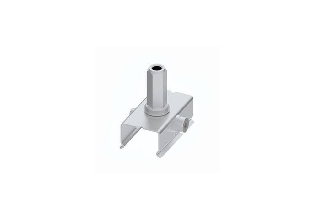 Ein Bild eines weißen 3D-Drucker-Extruderkopfes mit einer sechseckigen vorstehenden Düse und zwei Befestigungsbrackets auf beiden Seiten.