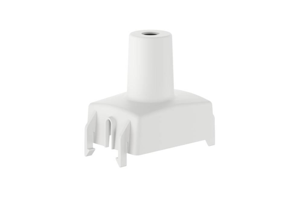 Weißer Kunststoffstecker mit zylindrischem Oberteil und rechteckiger Basis mit drei Stiften, verwendet für IKEA Fyrtur oder Kadrilj Jalousien.