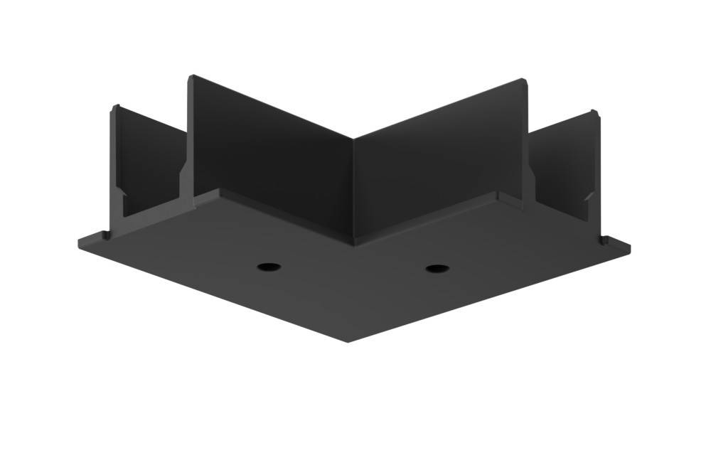 Eine schwarze, V-förmige Metallhalterung mit zwei Schraubenlöchern an ihrer Basis, wahrscheinlich für Befestigungs- oder Stützzwecke.