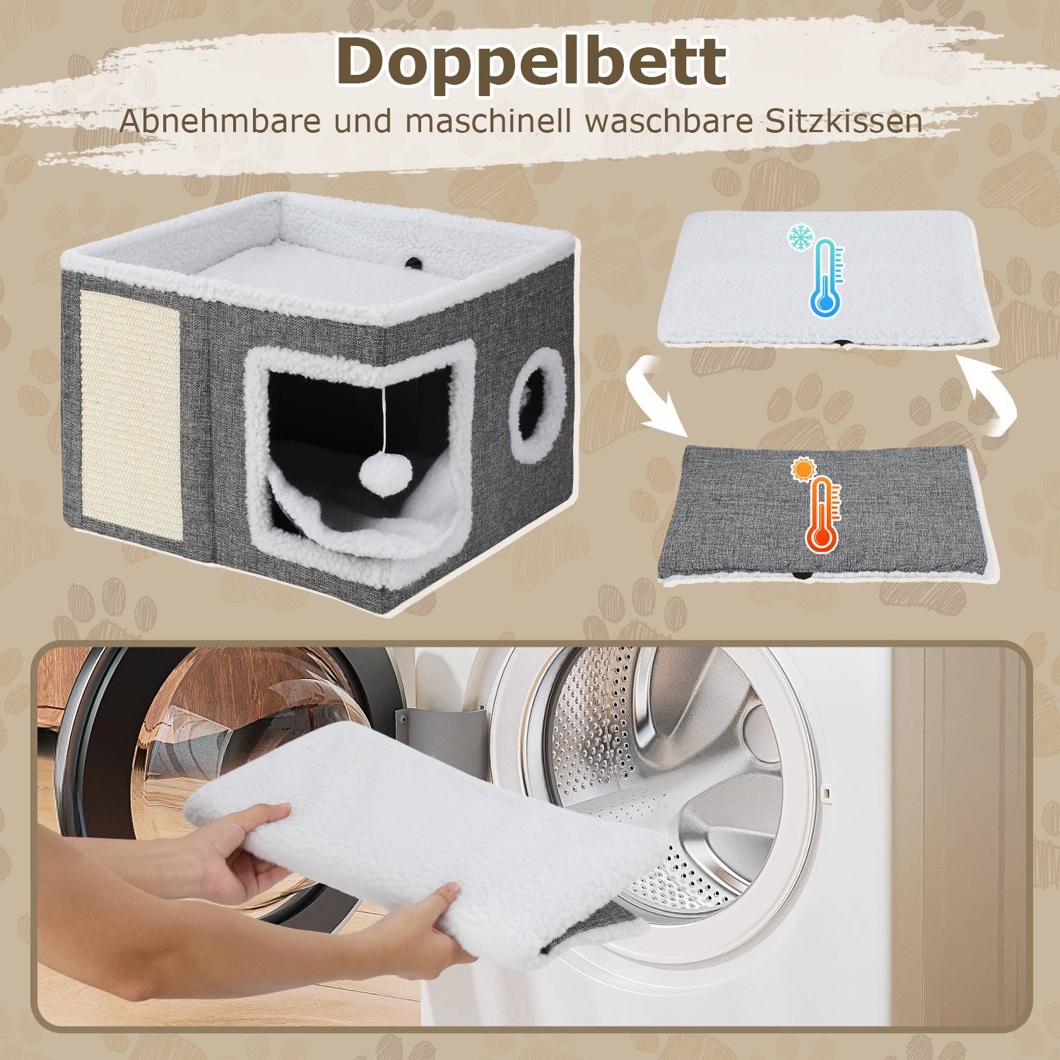 „Doppelbett mit abnehmbarem und maschinenwaschbarem Sitzkissen.