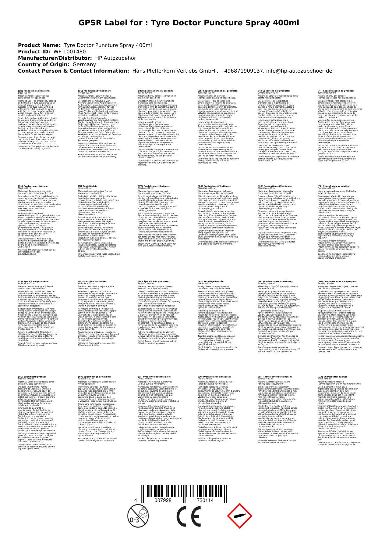 Reifen-Doktor Pannenspray 400ml