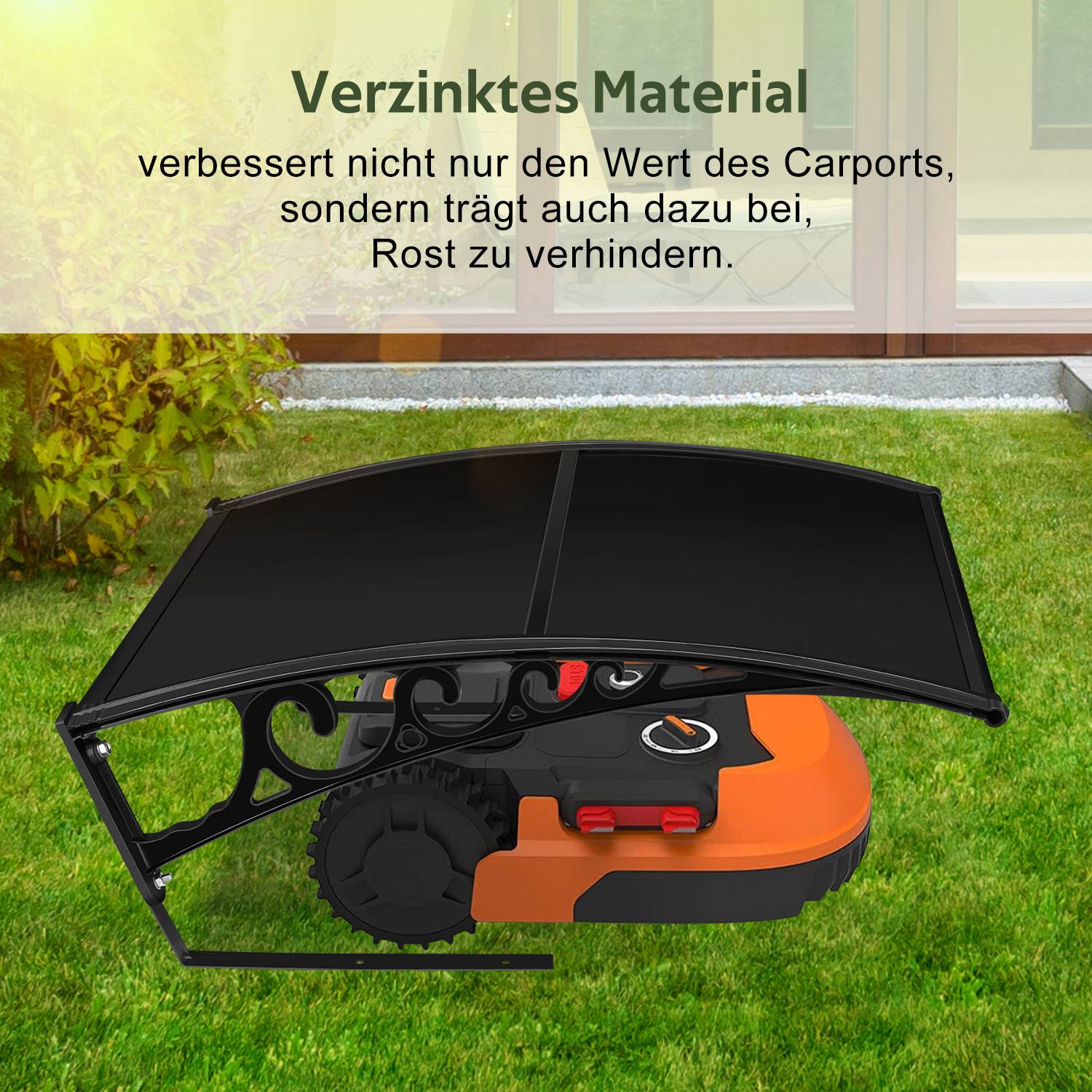 Schwarze Rasenmäher Garage aus robuster PC-Platte – Mähroboter Dach mit UV-Schutz als stabile Schutzhülle gegen Regen, Hagel und Sonne
