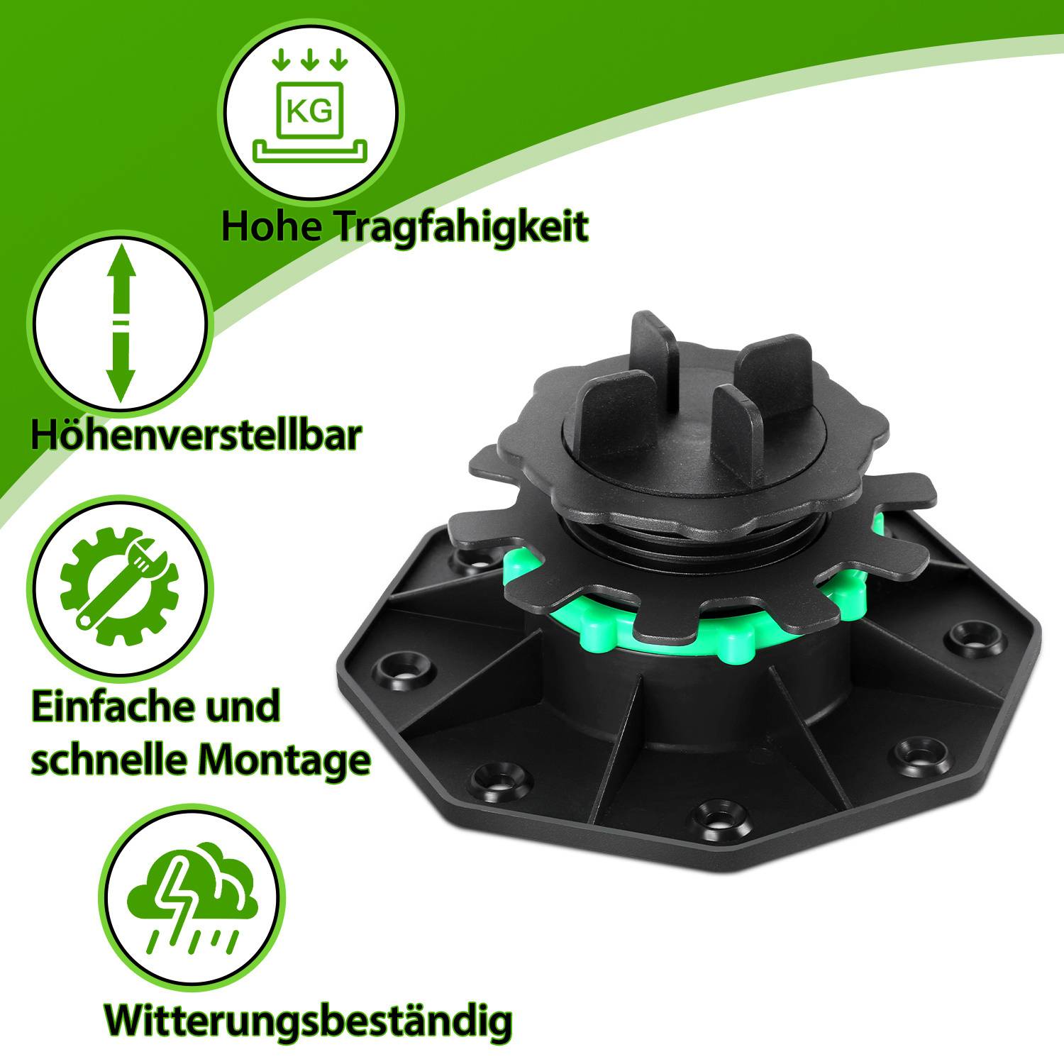 Verstellbarer Stützpfeiler mit sechseckiger Grundfläche und gekerbter Oberseite. Merkmale sind „Hohe Tragfähigkeit