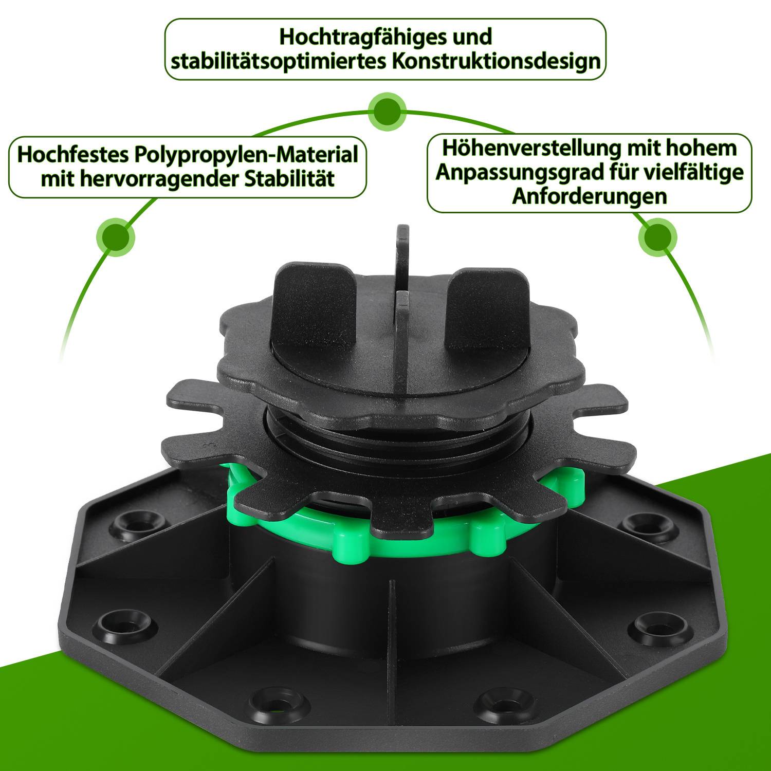 Verstellbare Baustütze aus langlebigem Polypropylen-Material, stabilitätsoptimiertes Design und Höhenverstellbarkeit für vielfältige Anforderungen.