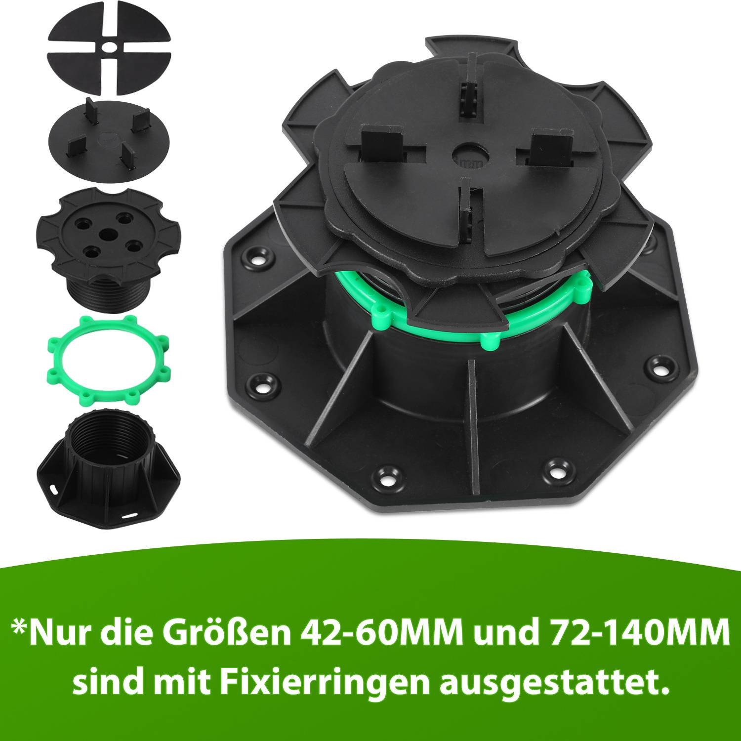 10X Stelzlager 42–60 mm mit Fixierring | Höhenverstellbare Terrassen Stelzlager für Platten | robuste Unterkonstruktion Außen