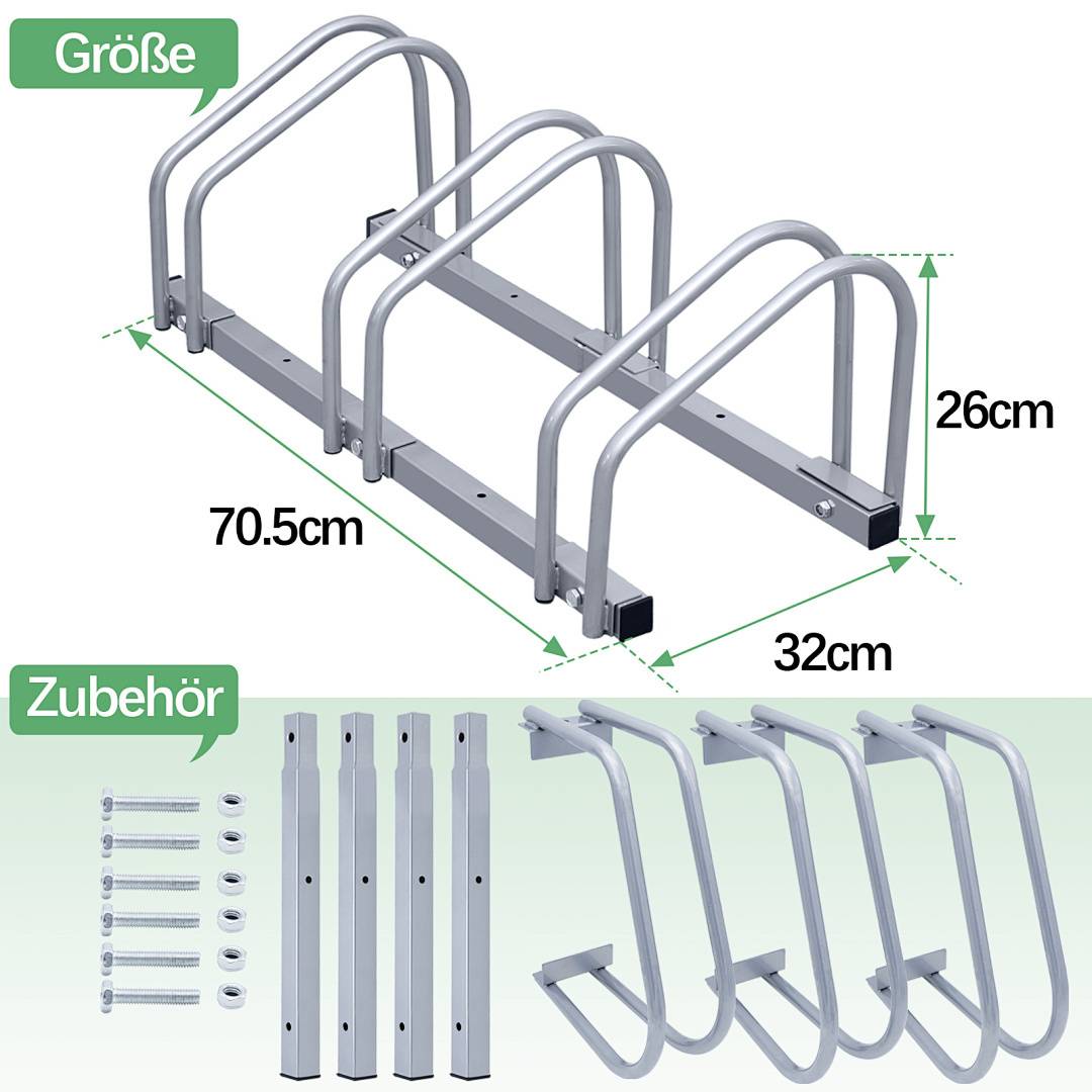Größe': Metallfahrradständer Abmessungen: 70,5cm Länge, 26cm Höhe, 32cm Breite. 'Zubehör': einschließlich Schrauben, Dübel und Montageteile.