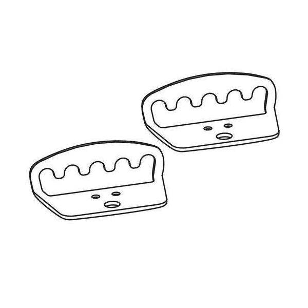 Zwei stilisierte, einfache Strichzeichnungen von menschlichen Zahnabdrücken, jeweils mit mehreren Zahneindrücken und zwei kreisförmigen Markierungen darunter.