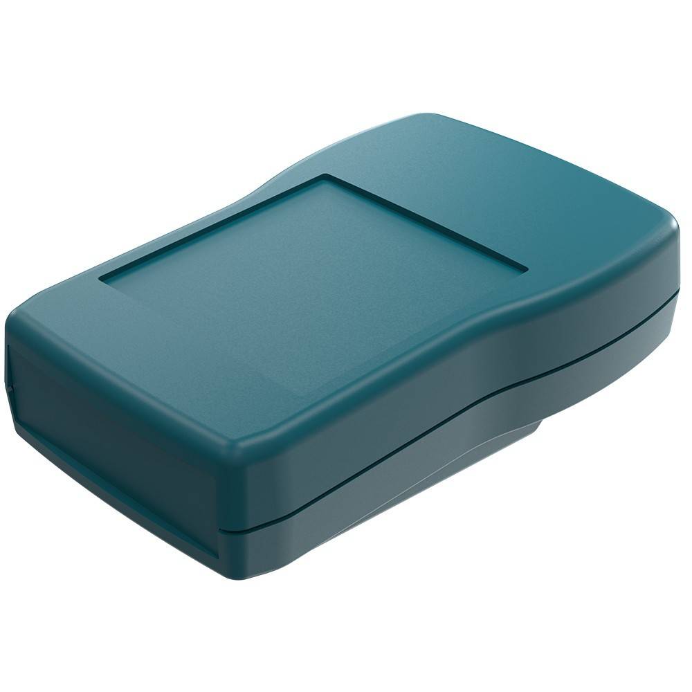 Ein tragbares rechteckiges elektronisches Gerät mit einer glatten, blaugrünen Oberfläche.