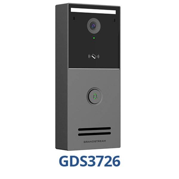 Grandstream GDS3726 Türgegensprechanlage mit Zutrittskontrolle, Kamera, Kartenleser, Mikrofon und Anruftaste.