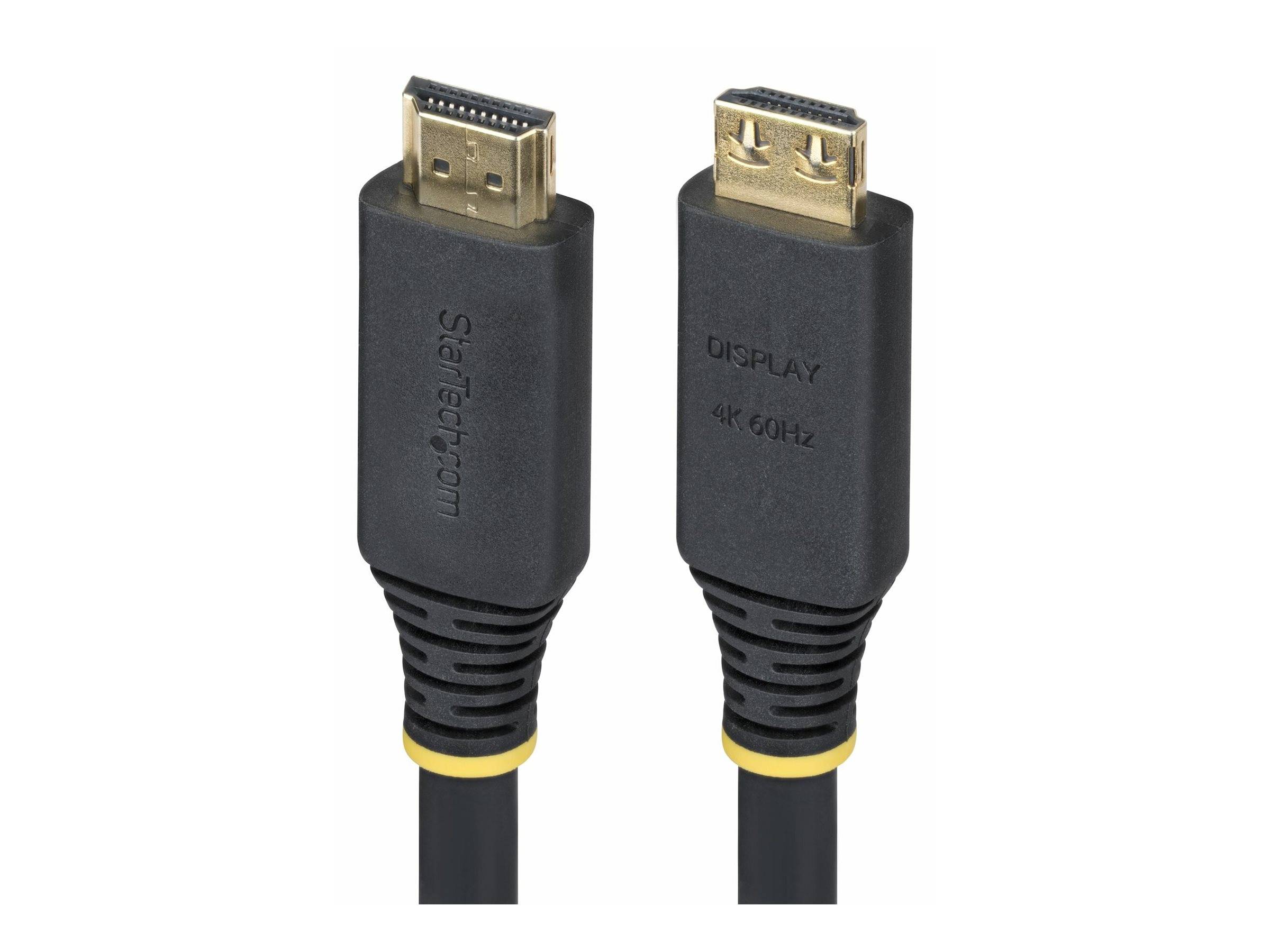 Zwei schwarze HDMI-Kabel nebeneinander gezeigt, mit vergoldeten Anschlüssen und Beschriftungen für StarTech.com und 'DISPLAY 4K 60Hz'.