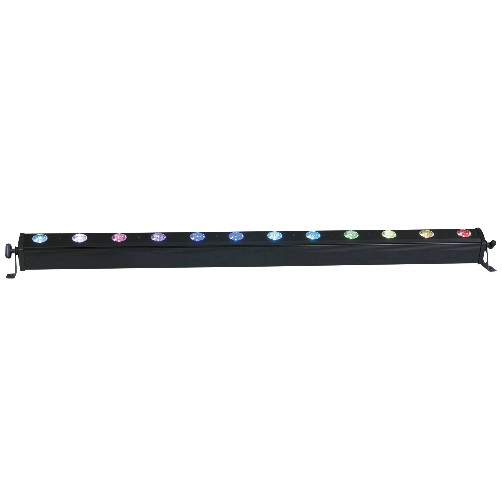 LED-Lichtleiste mit zwölf mehrfarbigen Leuchten auf schwarzem Hintergrund.