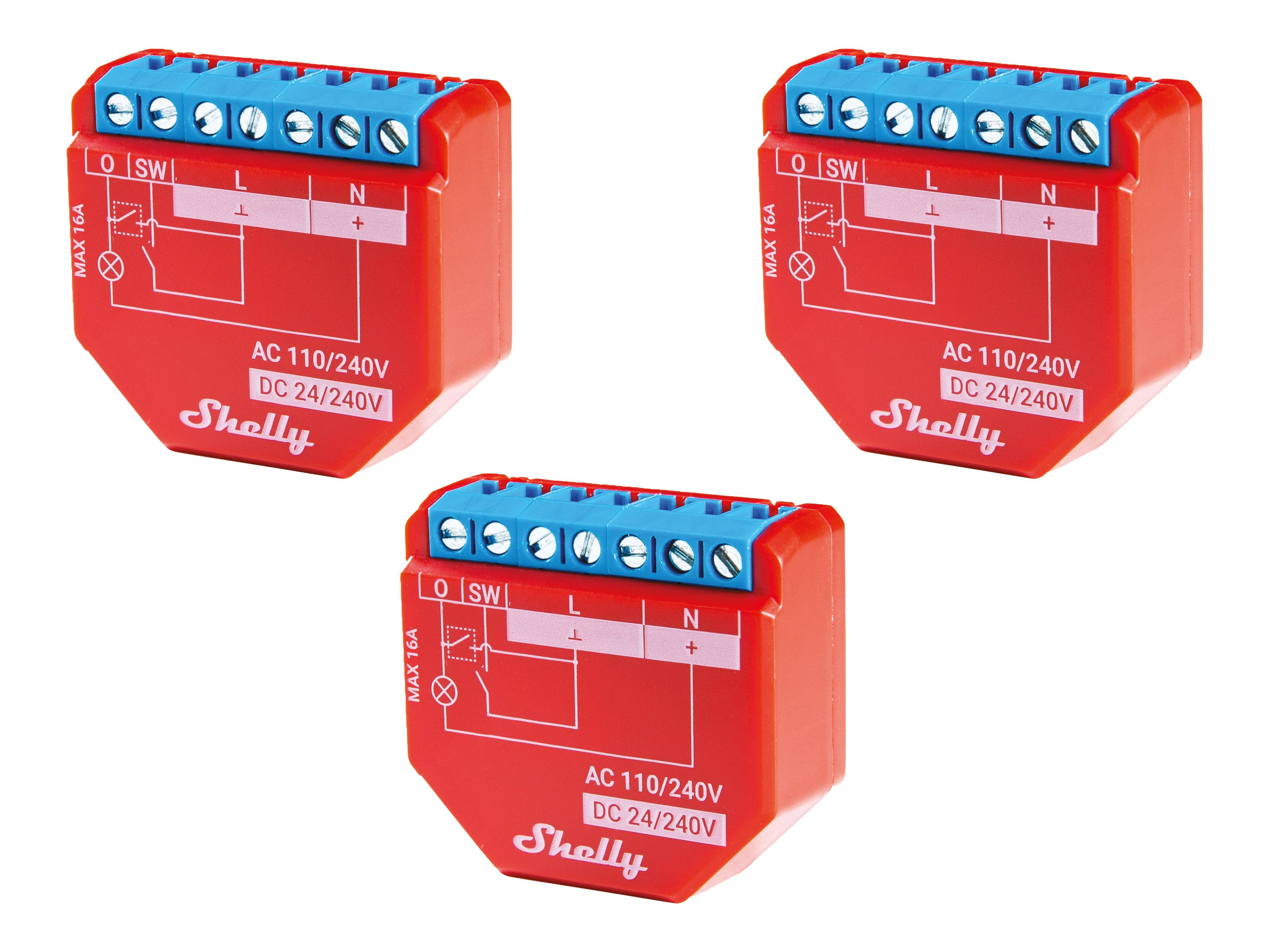 SHELLY WLAN-Schaltaktor Plus 1PM, 16 A, Bluetooth, 3 Stück
