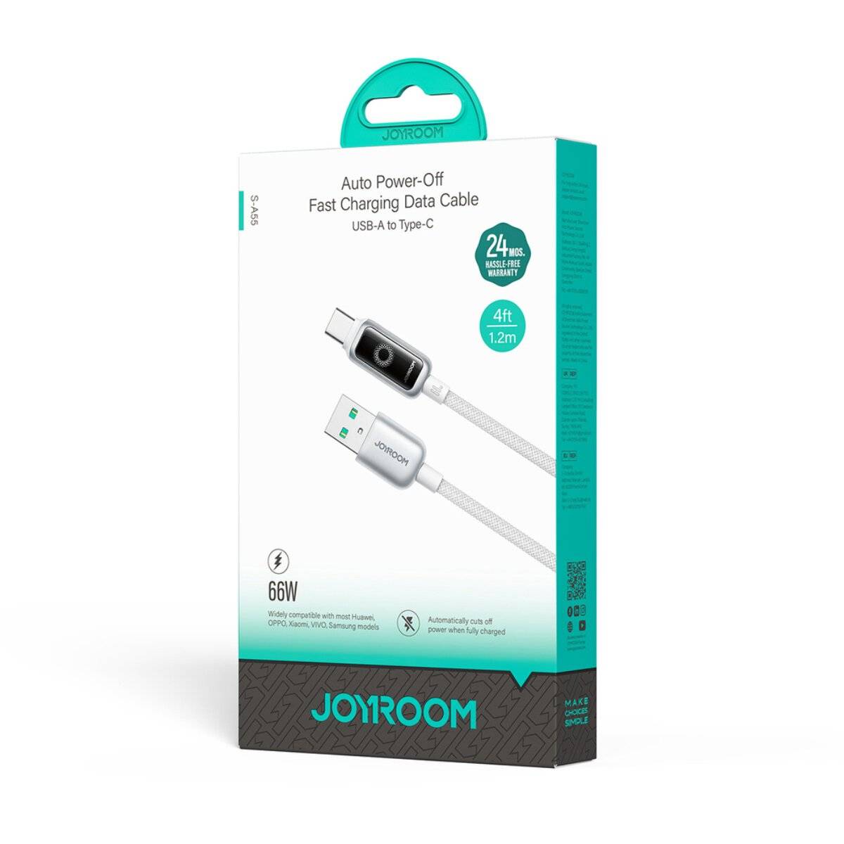 Joyroom S-A55 StarFlight 66W USB-A auf USB-C Kabel 1,2 m Weiß