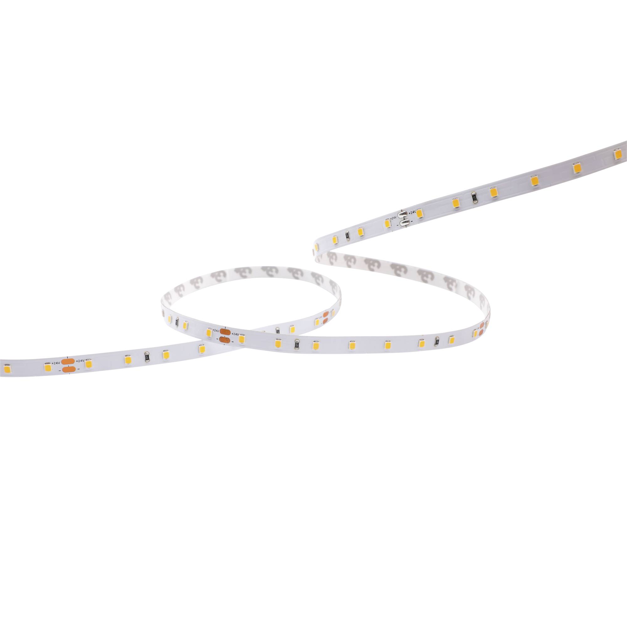 Ein aufgerolltes LED-Streifenlicht mit sichtbaren kleinen Glühbirnen und Schaltkreisen, gezeigt vor schwarzem Hintergrund, verwendet für dekorative Beleuchtung.