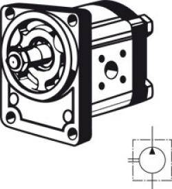 Technische Zeichnung einer Hydraulikpumpe mit detaillierter Schnittansicht, die interne Komponenten und deren Anordnung zeigt.