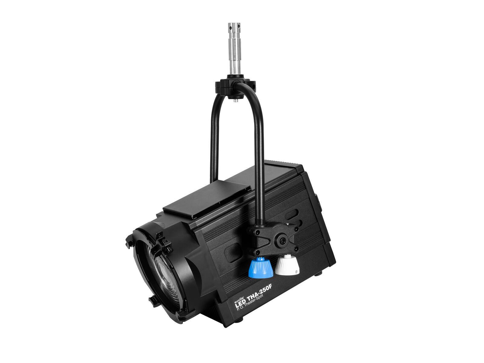 Professioneller Bühnenscheinwerfer mit verstellbarem Fokus, LED-Modell THA-250F, konzipiert für Theater- und Veranstaltungsbeleuchtung.