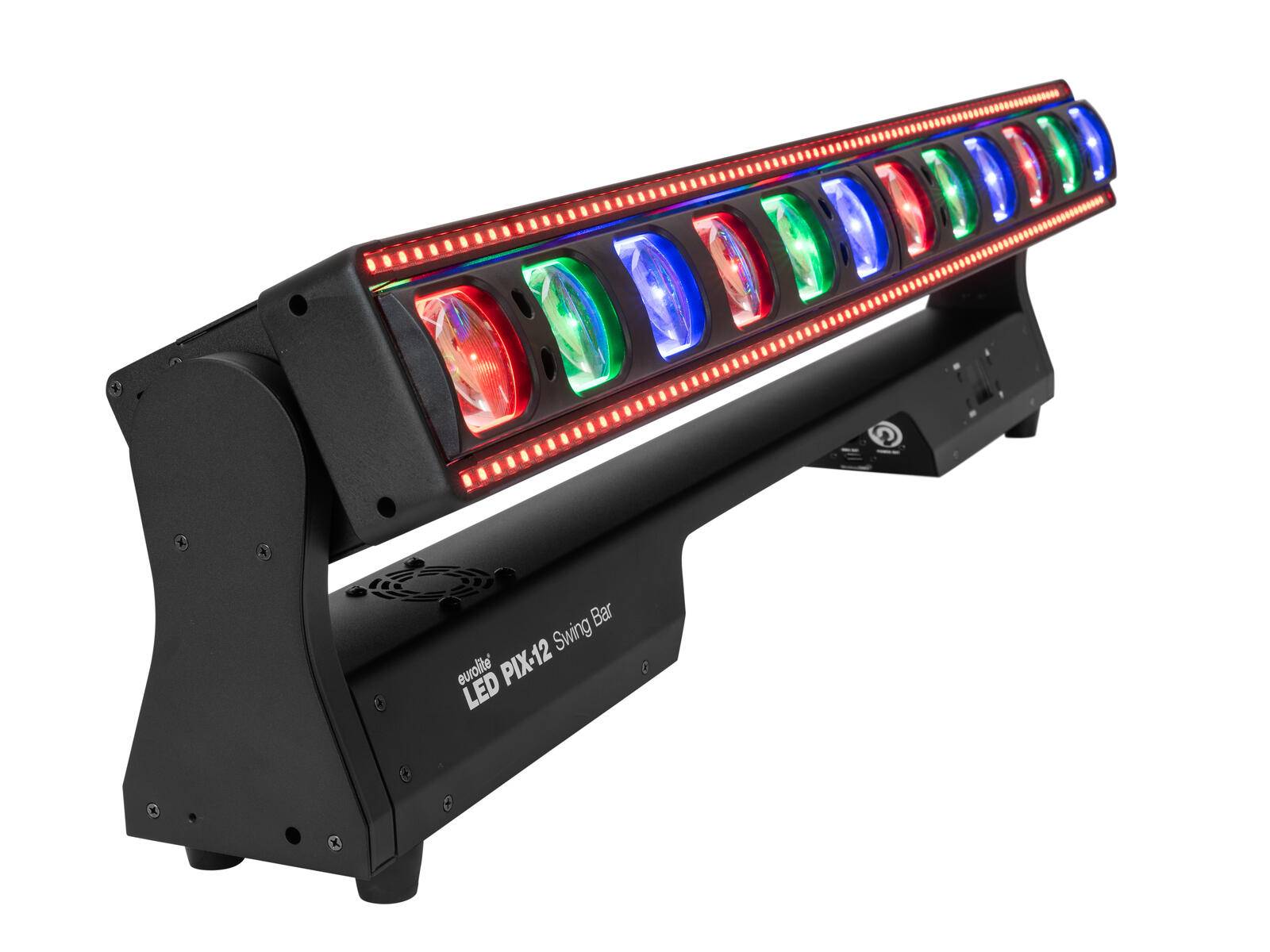 Eine mehrfarbige LED-Bühnenleuchte mit roten, grünen und blauen Lichtern, entwickelt für dynamische Beleuchtungseffekte bei Aufführungen oder Veranstaltungen.