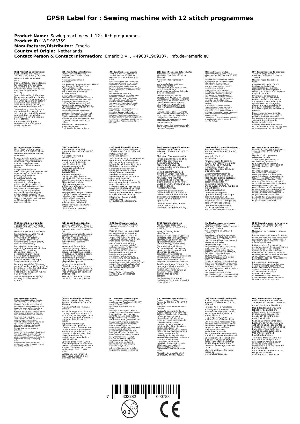 Nähmaschine mit 12 Stichprogrammen