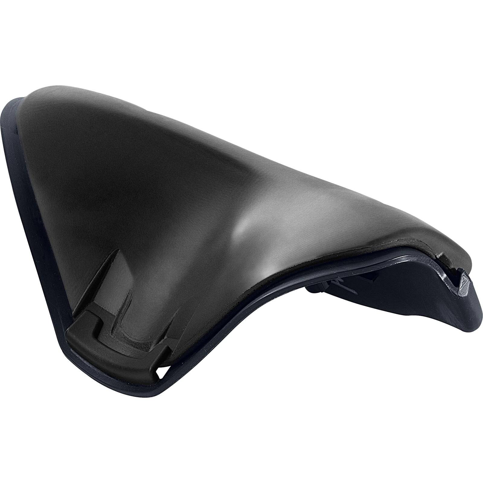 Ein schlanker, aerodynamischer schwarzer Fahrradsattel, der für Komfort und Leistung konzipiert ist, mit konturierter Form und minimaler Polsterung.