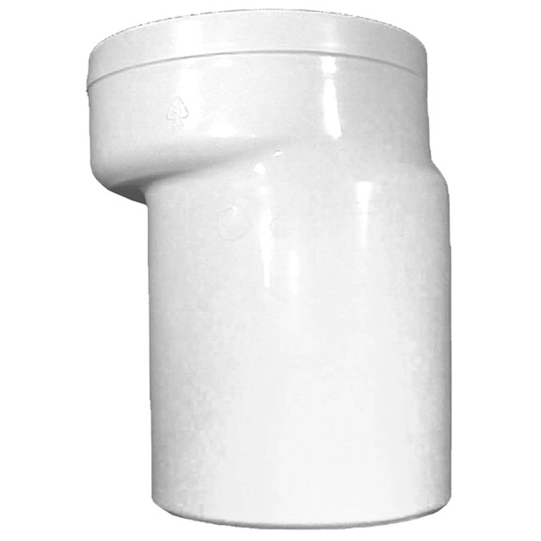 Weißer Kunststoffrohr-Adapter mit erweiterte oberer Öffnung und zylindrischem unteren Abschnitt auf einfachem Hintergrund.