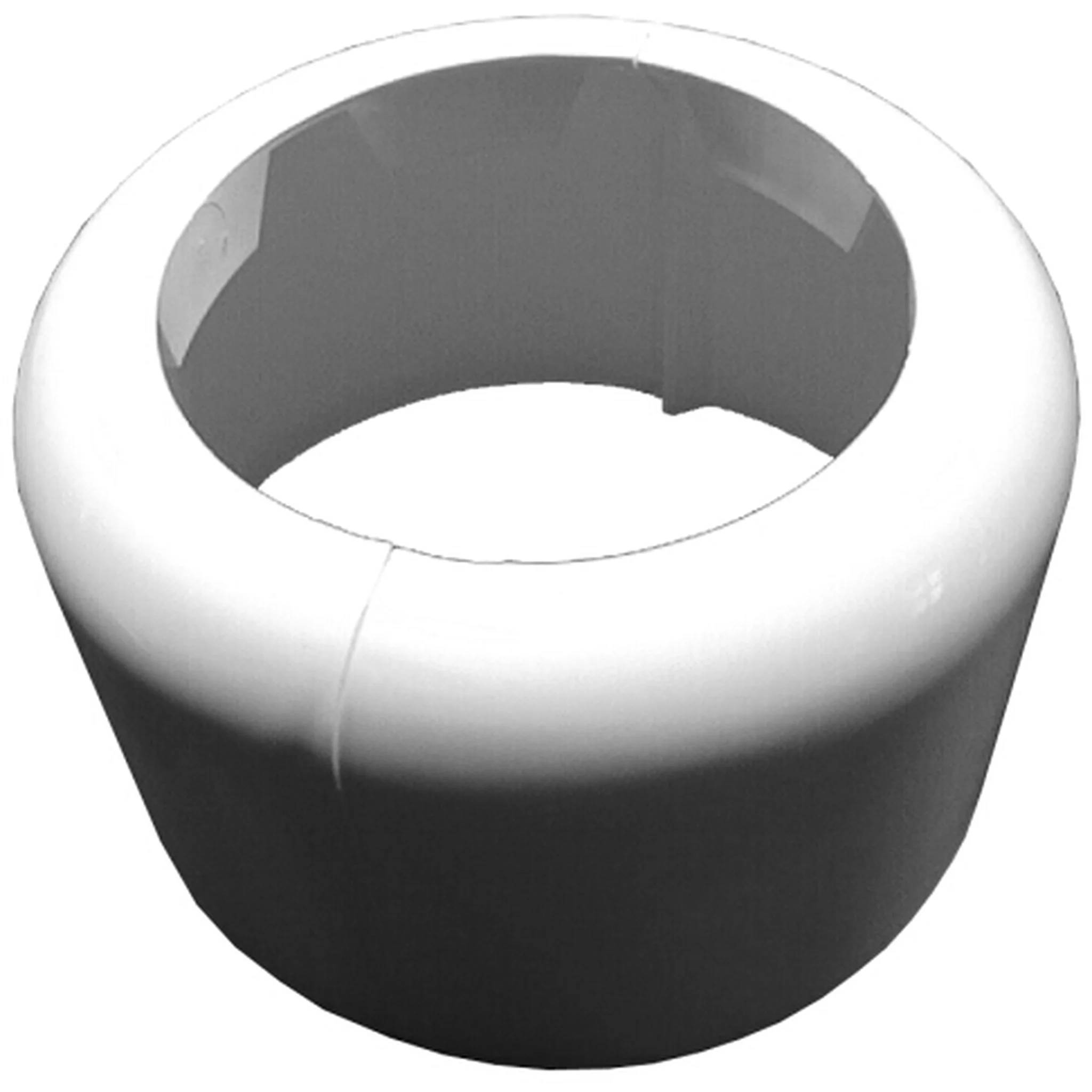 3D-gerenderter weißer zylindrischer Ring oder Buchse mit hohlem Zentrum, gezeigt aus einer angewinkelten Draufsicht auf einfachem Hintergrund.