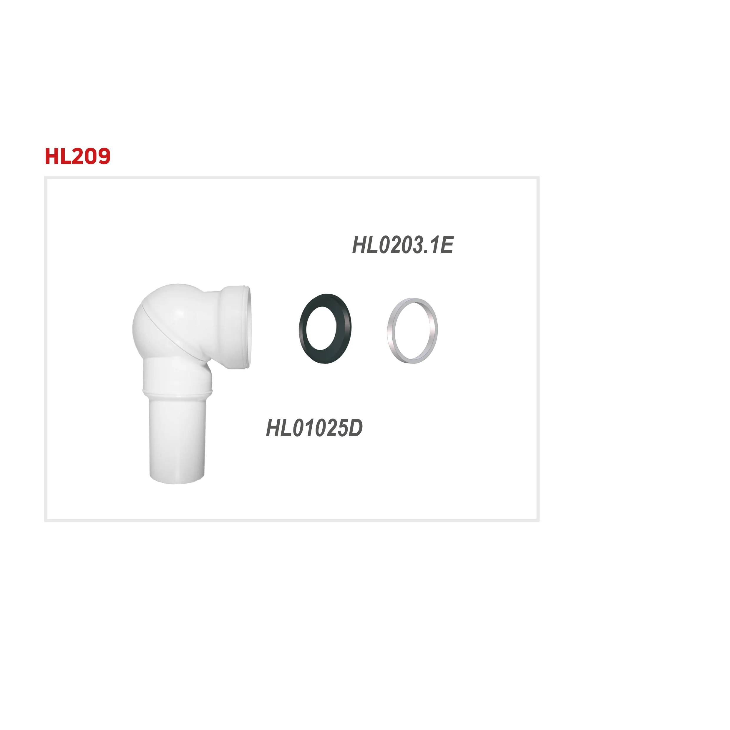 Produktdiagramm einer weißen Rohrbogenverschraubung mit der Bezeichnung „HL209