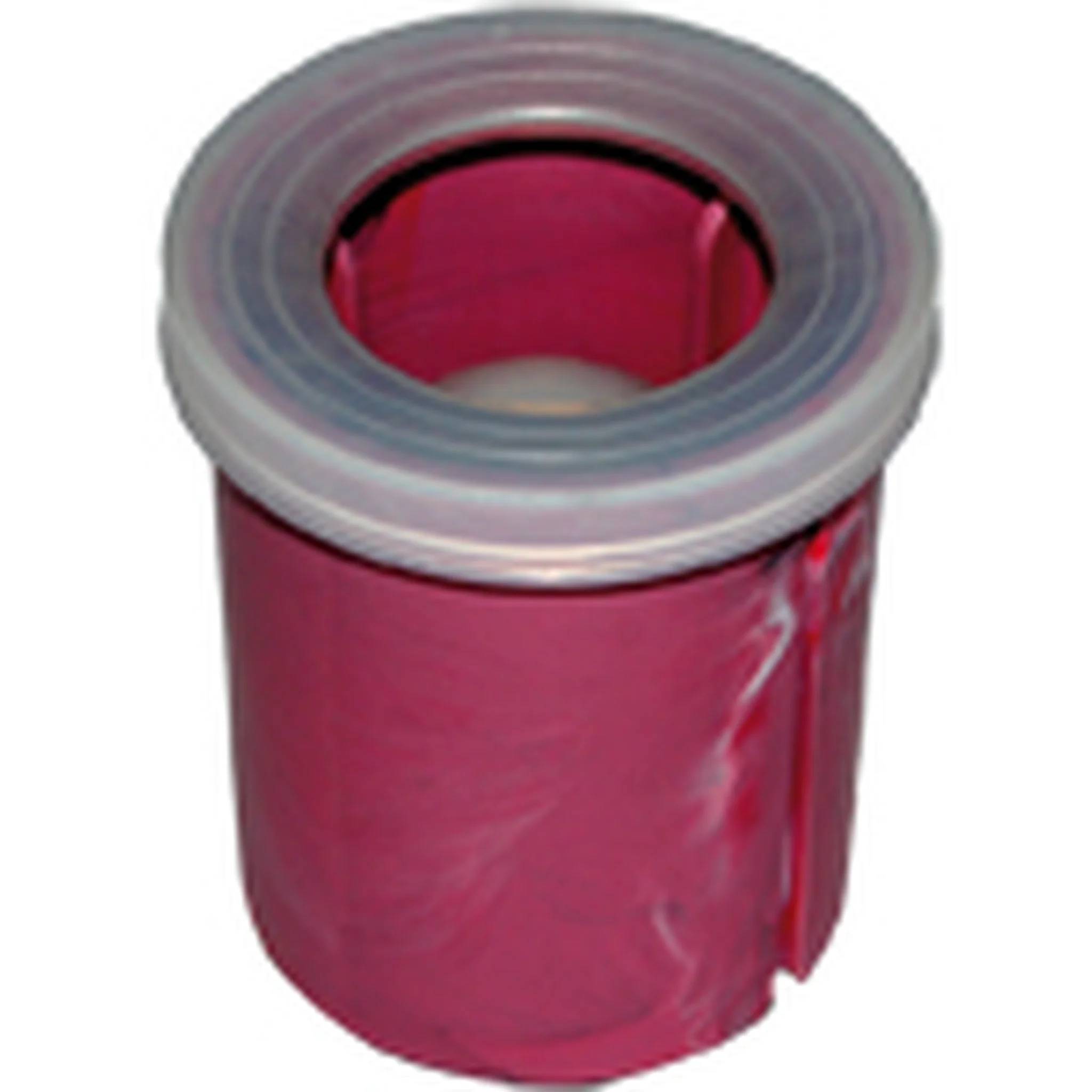Eine rosa zylindrische Filterpatrone mit grauem Kunststoffrand und offener Oberseite.