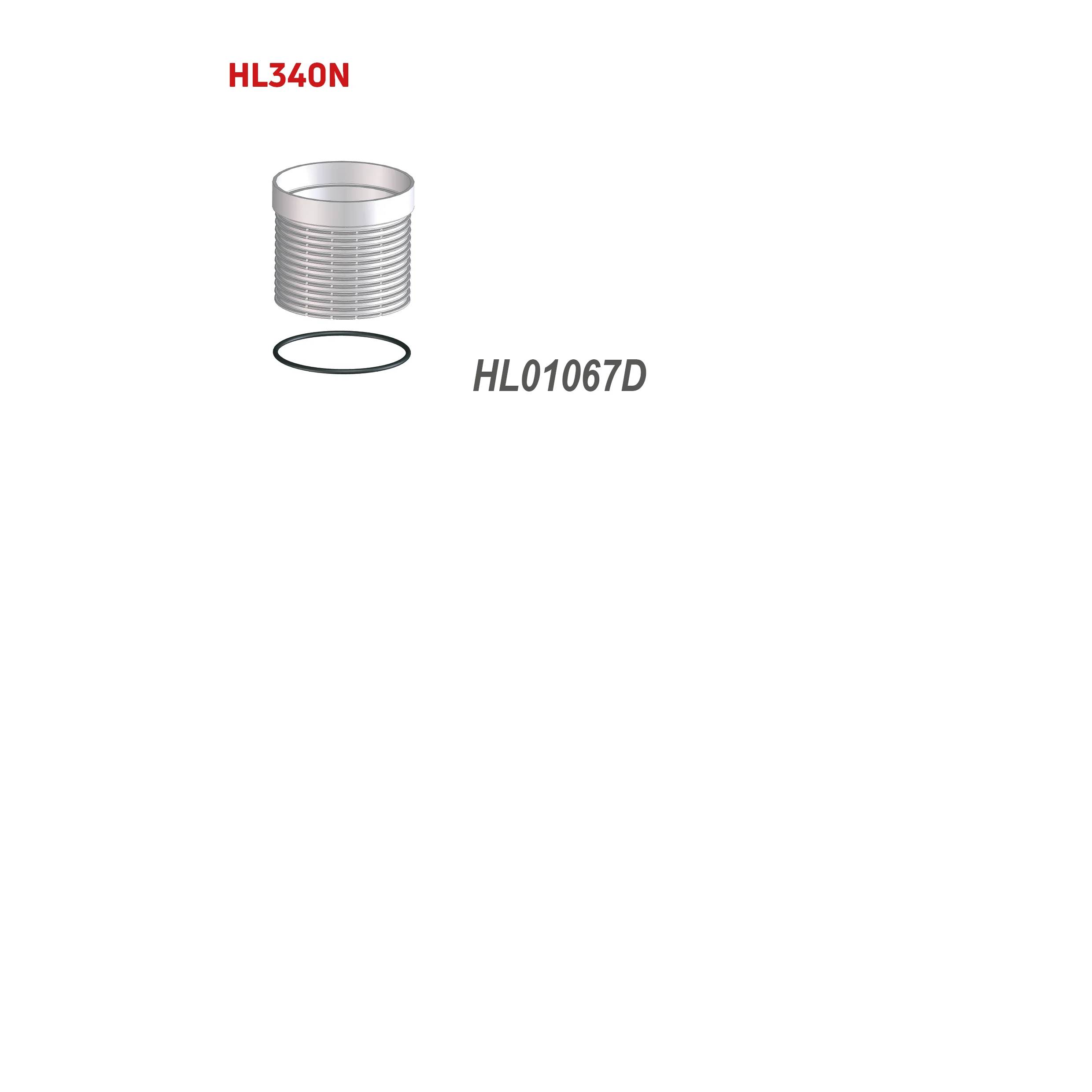 Abbildung einer Gewindemetallarmatur mit der Bezeichnung 'HL340N' mit einem Dichtungsring darunter, Teilenummer 'HL01067D'.