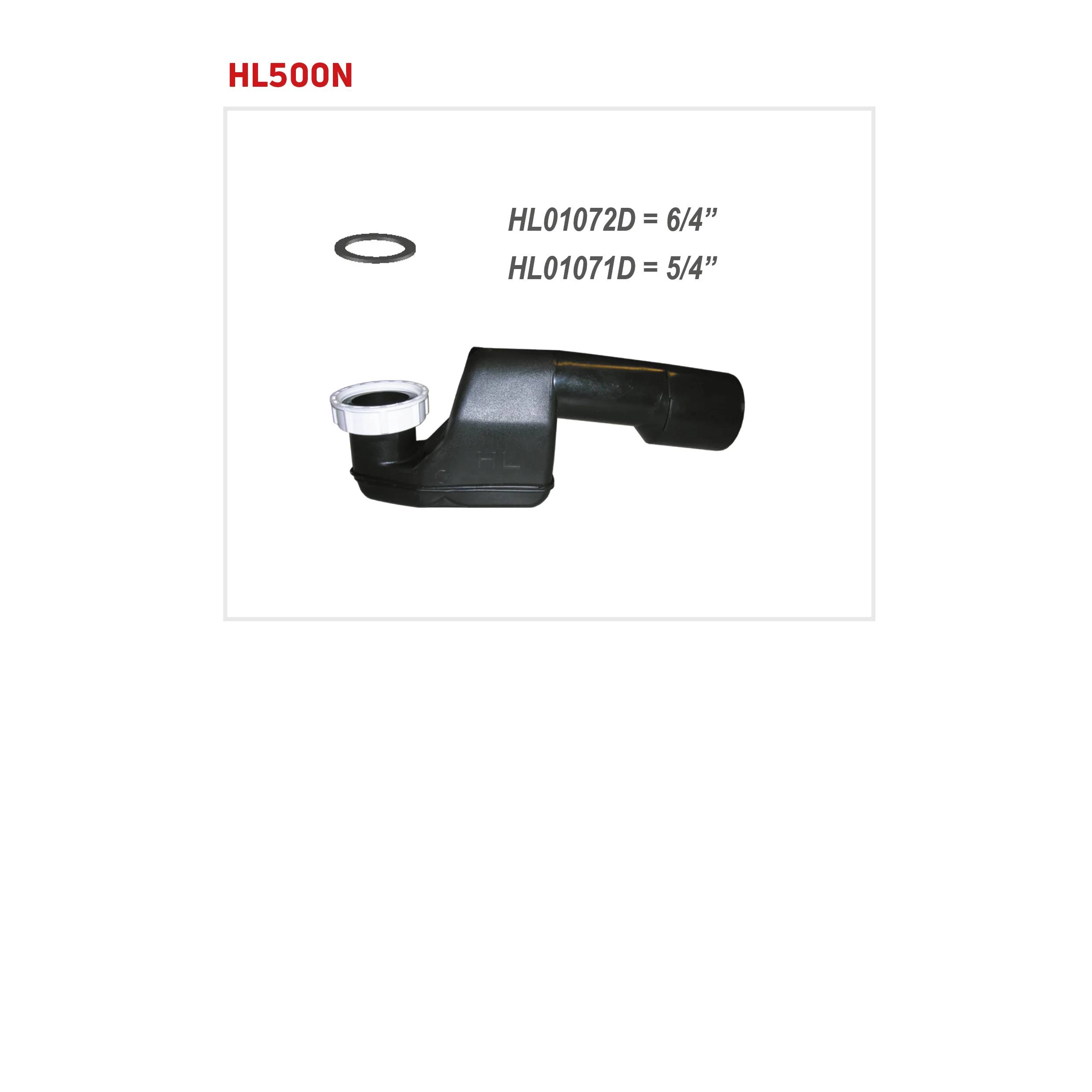 Produktbild einer schwarzen HL500N-Schlauchverschraubung mit Dichtung, gekennzeichnet mit „HL01072D = 6/4
