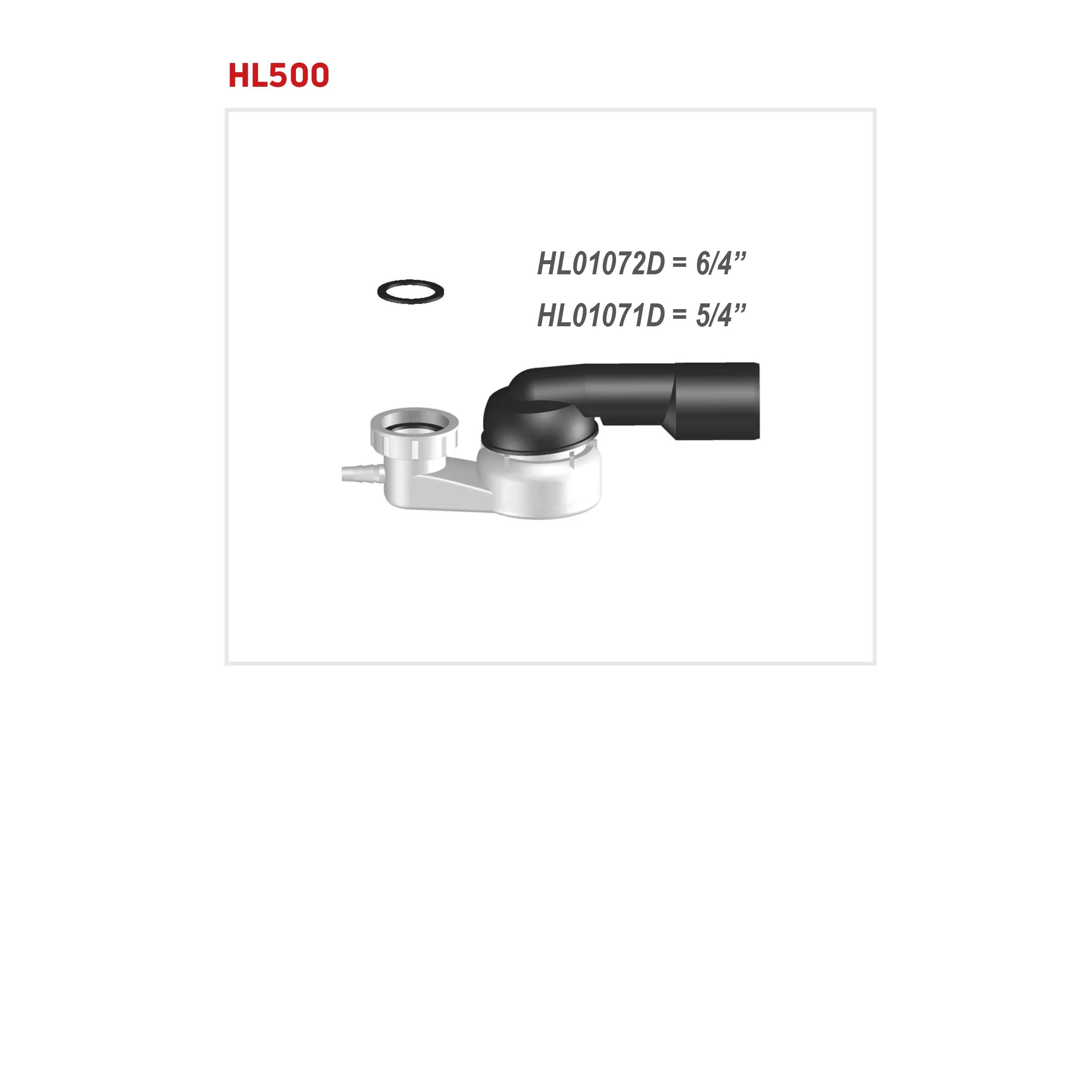 HL500-Installationsdiagramm für Sanitärverbinder mit O-Ring und Schlauchgrößen: HL01072D = 6/4