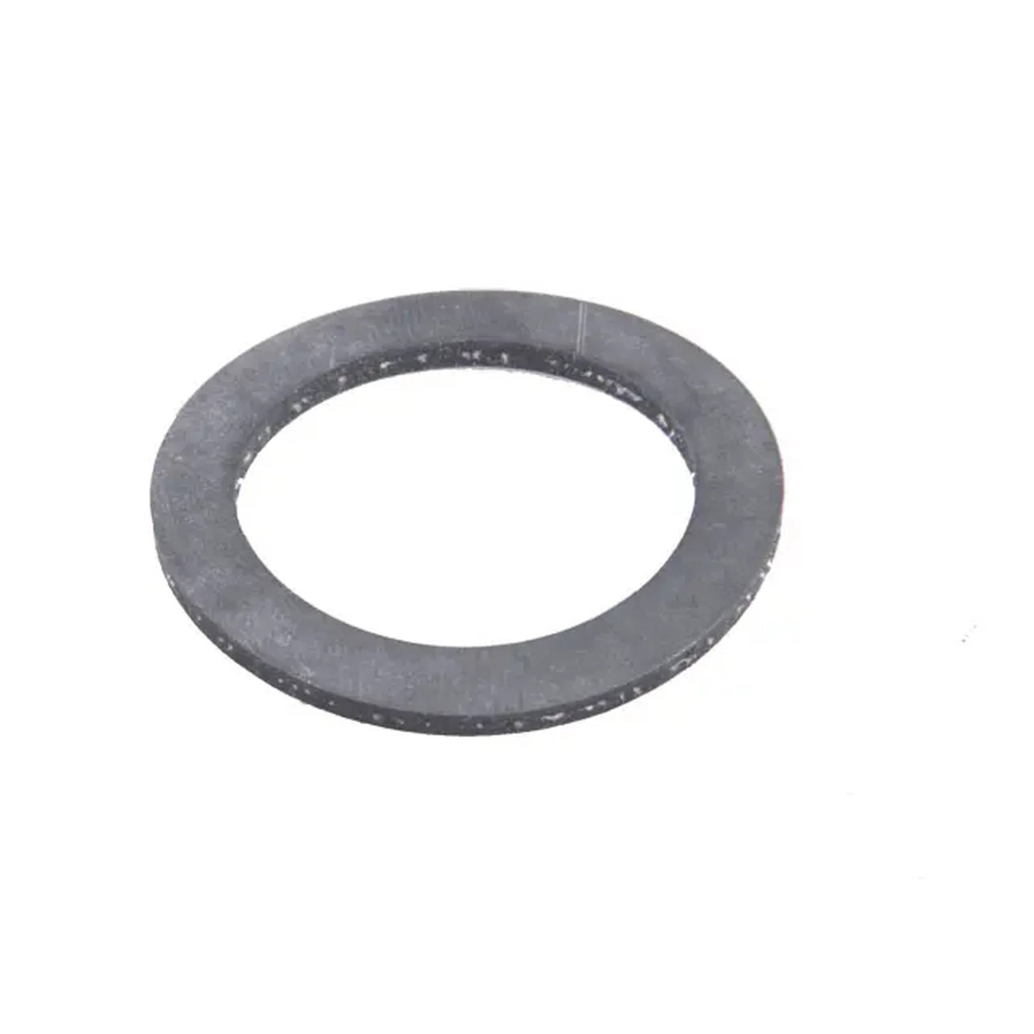 Ein dunkelgraues Metallunterlegscheiben-Ring auf weißem Hintergrund.