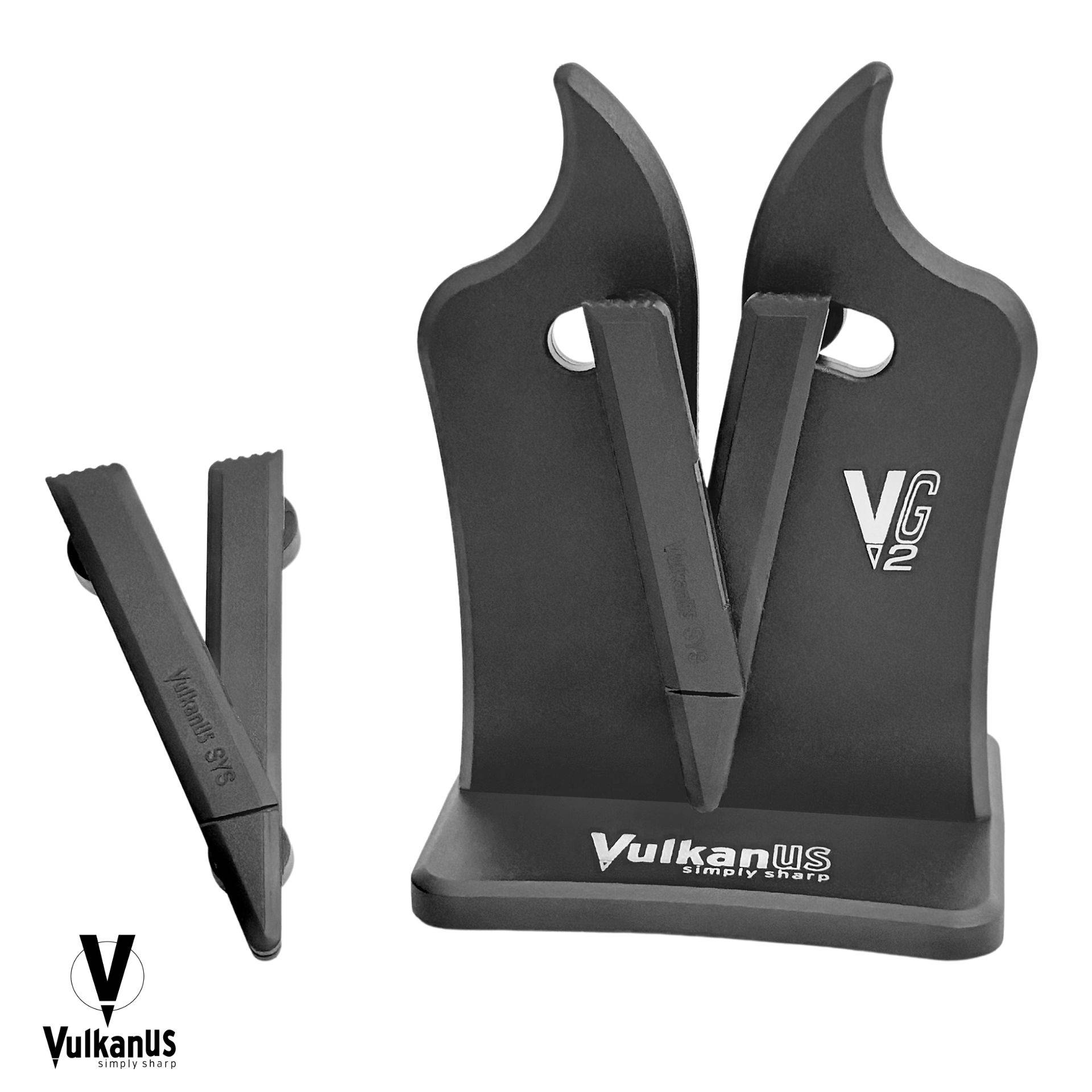 Messerschärfer ‚Vulkanus VG2' mit patentierter Federtechnologie, entwickelt zum wirksamen Schärfen und Schleifen verschiedener Klingentypen.