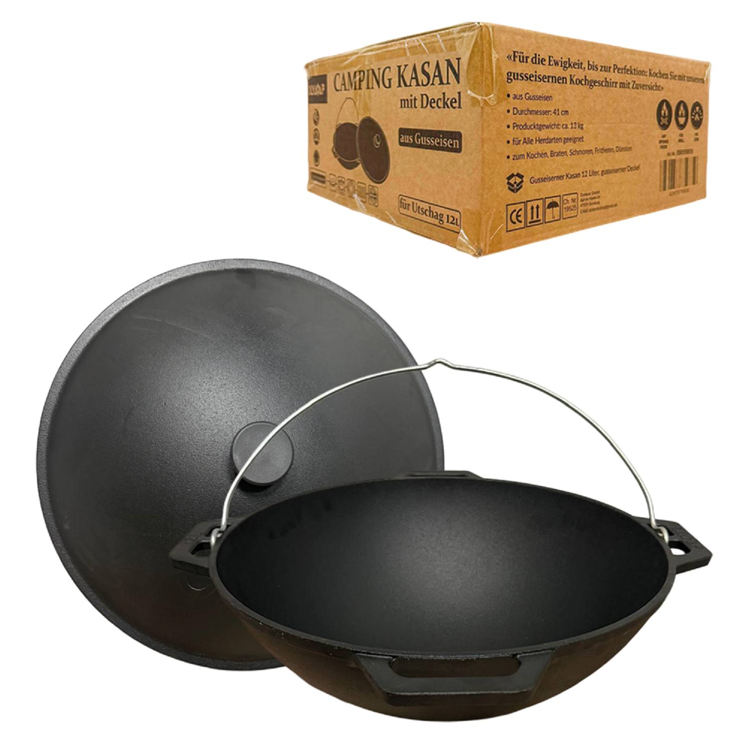 Kasan aus Gusseisen 12L mit Henkel Camping Kazan Ø41 cm